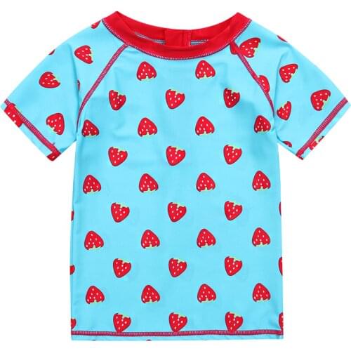 Kids Swimwear Short Sleeve Strawberry Rash Guard Shirts Toddler Girl Swimsuit