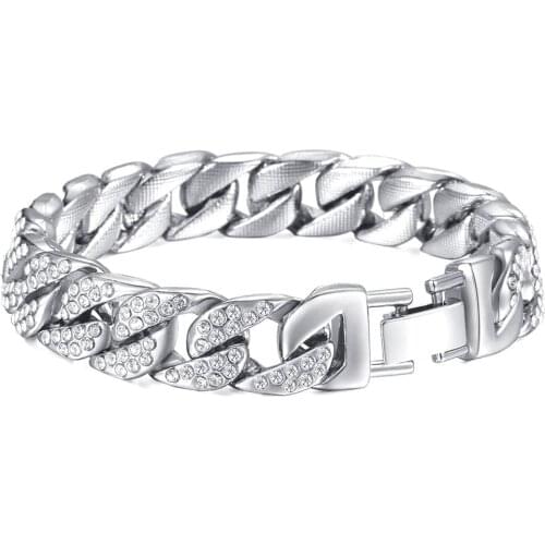 Womens Mens Bracelet Curb Cuban Link Chain Chain Hip Hop Iced Out Gold Silver Color 14mm Bling Jewelry LGB408