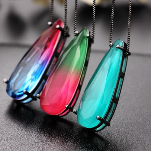 Long Chain Big Size Water Drop Pendant Necklaces For Women Fashion jewelry Multicolor Nature Stone Crytal Glass Pendant Necklace