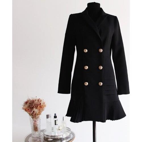 Women dress Classic double breasted pleated bottoms, slim suit, OL dress