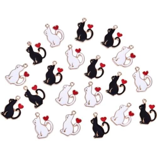 10pcs Enamel Cat Heart Charm For Jewelry Making Fashion Charm Bracelet Charms DIY Findings Necklace Pendant 1.4cm*1.8cm