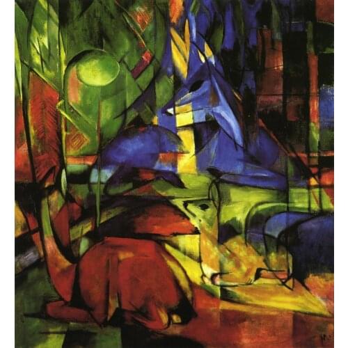 100% handmade Oil Painting reproduction on linen canvas,deer in the forest 1914 by Franz Marc,Free Shipping,High Quality