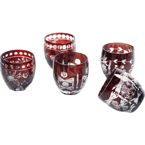 60ml Japanese Edo Kiriko Hand Carved Red Shot Glass Cup Overlay Glasses Sake Glass Cup