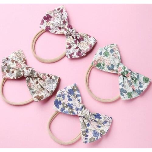 2.8" Newborn Girls Floral Print Hair Bows Nylon Headbands Cotton Fabric Bow Nylon Headbands Kids Hair Accessories 24pc/lot