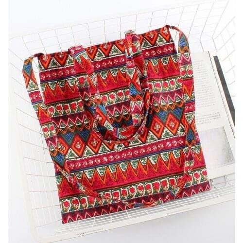 Bohemian Tote Bag Portable Shoulder Women Top-handle Bag Female Daily Handbag Shopping Bag Foldable