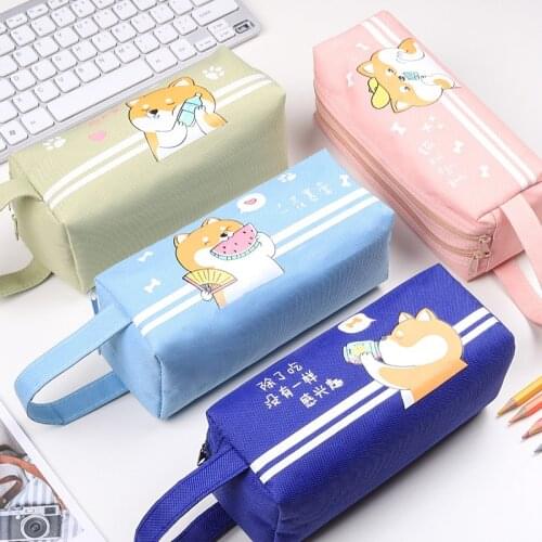 Double zipper portable pencil case large capacity pen case canvas pencil bag cute stationery bag School supplies storage bag