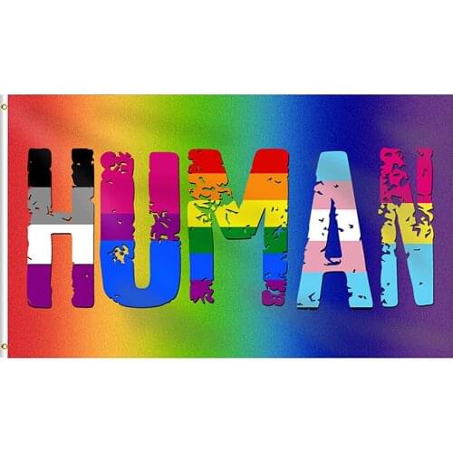 Human LGBT Gay Pride Banner Rainbow 3x5 Ft Large Vivid Color Double Stitched Brass Grommets Indoor Outdoor Decoration