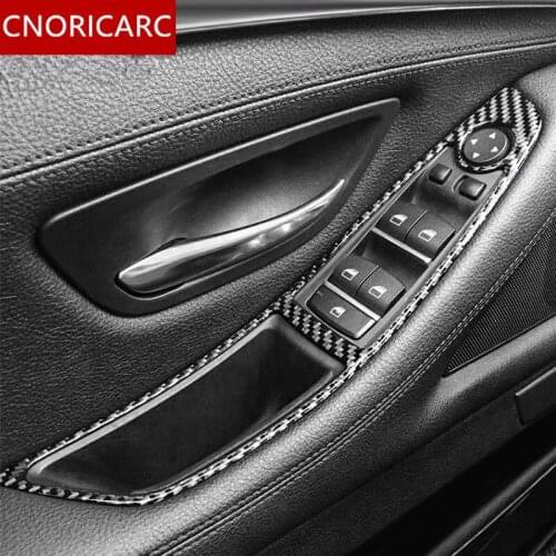 CNORICARC Car Window Glass Lifting Buttons frame decoration cover trim 4pcs for BMW 5 series f10 f18 2011-17 carbon fiber