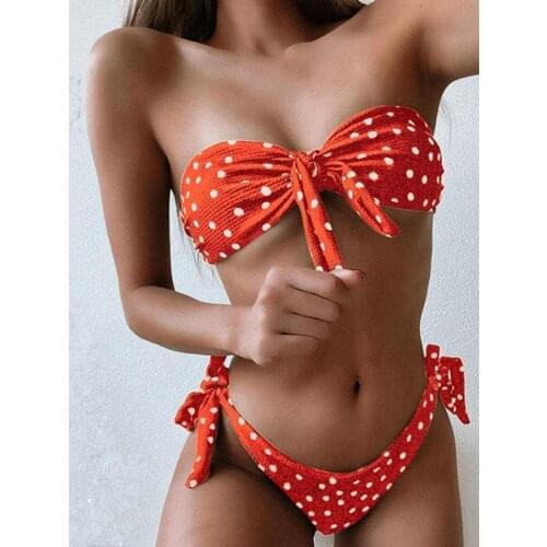 Polka Dot Print Sexy Bikini 2021 Bandage Brazilian Push Up Swimwear Women Lace Up Thong Swimsuit Beachwear Padded Bikini