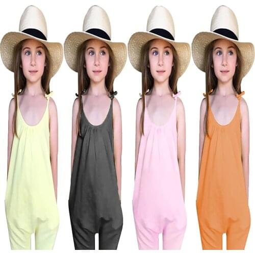 New Fashion Kids Baby Girls Romper Toddler Strap Cotton Jumpsuit Harem Trousers Lace Up Solid Sport Casual Loose Summer Clothes
