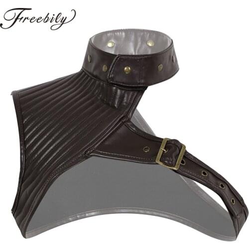 Women Brown Faux Leather Halter Crop Tops One Shoulder Adjustable Steampunk Gothic Chest Harness Belt Sexy Corset Bustier