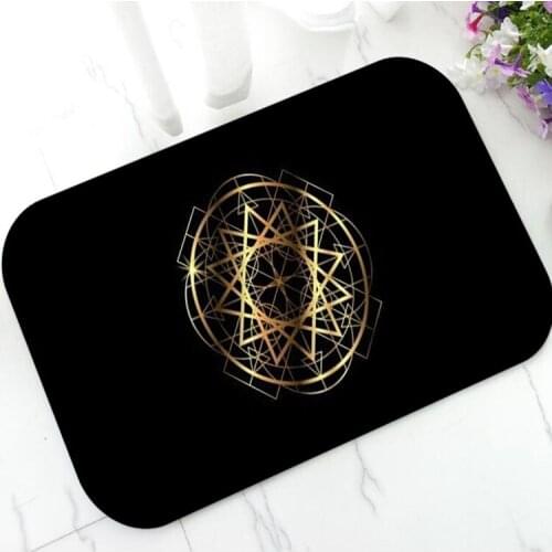 Ethnic Golden Sri Yantra Tattoo Rubber Bath Mat Interlocking Sri Chakra Geometric Mandala Floor Doormat Rug Carpet Decor 50x80cm