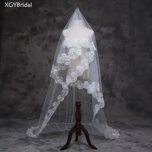 2021 New Arrival Wedding Veils One Layer 5 Meters Cathedral Veil Appliqued Lace Edge Hexagonal Flower Ivory Exquisite
