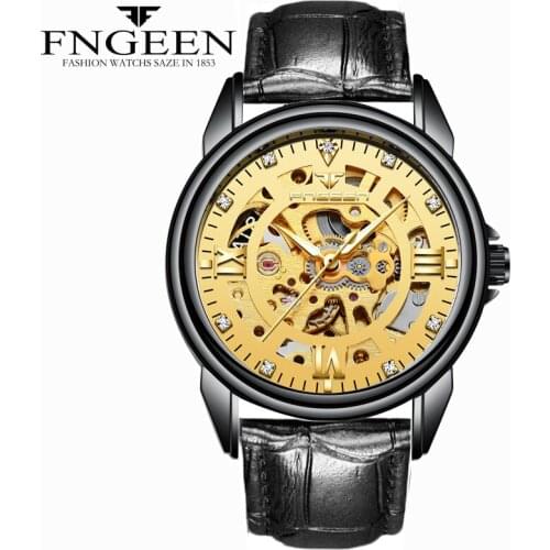 FNGEEN 0014 MarkeMänner Uhren Business Luxus Automatische Armbanduhr für Mann Mechanical Watches Waterproof Zifferblatt Hohl
