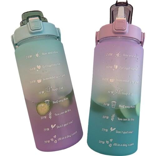 Hot Sale Creative Gradient Color Sport Water Bottle Large Capacity Translucent Fitness Kettle Goal Time Marker With Straw