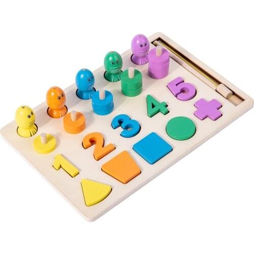 Baby Montessori Magnetic Wooden Fishing Game Toy Number Fish Catching Counting Preschool Board Games Fine Motor Skills Toys