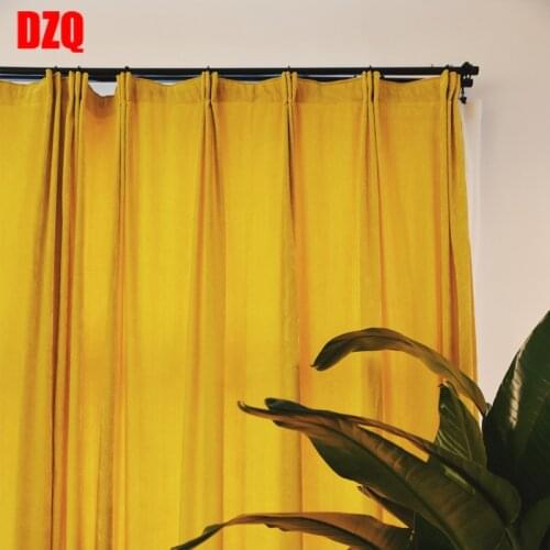 Imitation Cashmere Yellow Solid Color Semi-Shading Vintage Fabric Customization Curtains for Living Room Bedroom Curtains
