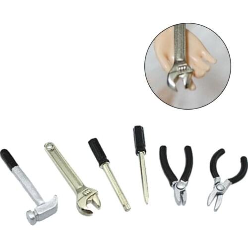 6Pcs/set Tools Mini Hammer Wrench Screwdriver Scissors Toys 1:12 Dollhouse Miniature Simulation DIY Crafts Accessories