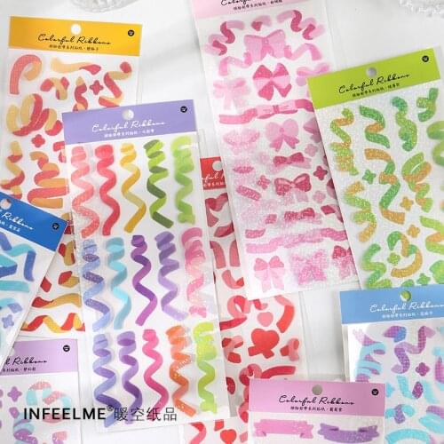 JIANWU 1pc Cute Colored Ribbon Laser Stickers Creative Colorful Binders Decoration Journal DIY School Supplies Kawaii Stationery