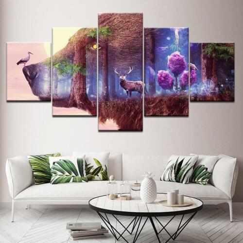 Canvas Painting Deer in dreamy forest 5 Pieces Wall Art Painting Modular Wallpapers Poster Print for living room Home Decor