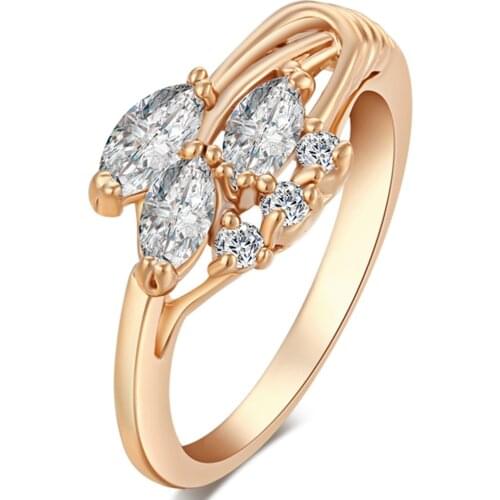 Crystal Leaf Rings For Female Gold Color Cubic Zirconia Rings for Women Girl Wedding Engagement Free Shipping Wholesale