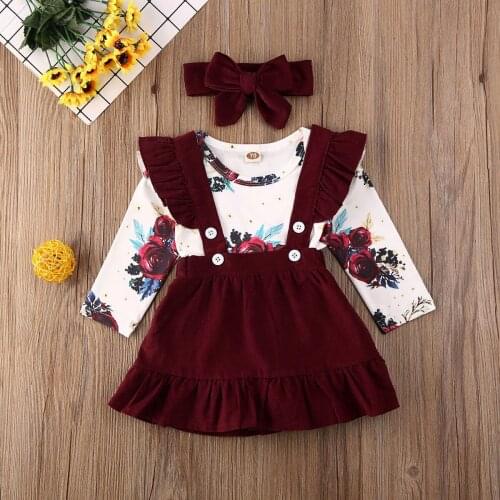 3pcs Newborn Toddler Kid Baby Girl New Hot Floral Romper Tops Suspender Dress Outfit Clothes + Headband 0-24M ropa de bebe niña