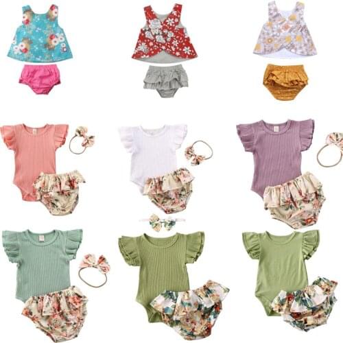 Summer Baby Girl Floral Clothes Sets Cute Infant Baby Girl Outfit Clothes Vest Top T-shirt+Tutu Shorts Pants Set