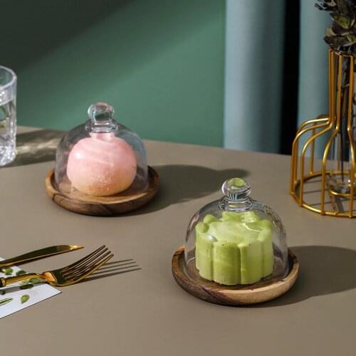 Mini Dessert Plate Acacia Wood Dessert Cup with Cover Afternoon Tea Bread Mousse Serving Tray Wooden Plate for Food Container