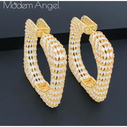 ModemAngel Fashion Cubic Zirconia Earrings Trendy Geometry DUBAI Big Round Hoop Statement Earring for Women Wedding Jewelry
