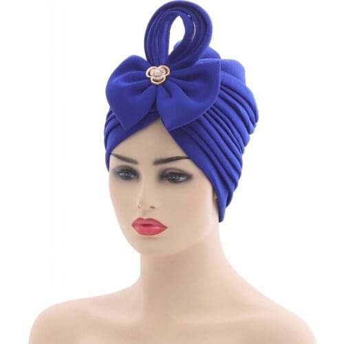 Islam Muslim Fashion Turbans Women Draped Solid Color With Flower Bonnets 2021 New Elegant Abayas Muslim Inner Plain Hijab Caps