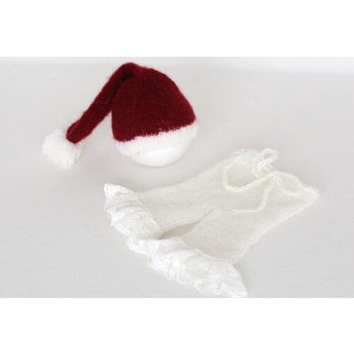 Newborn Santa suit Newborn father Christmas outfit Knit mohair hat and pant set Photography props