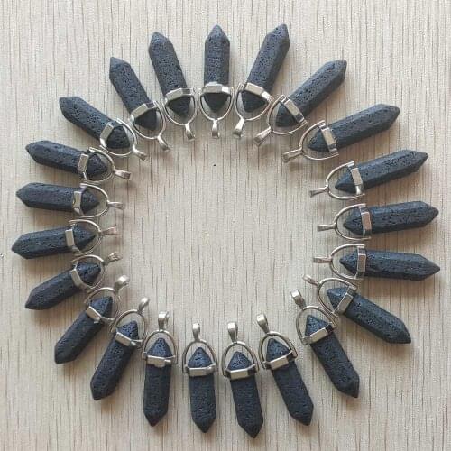 Wholesale 24pcs/lot new fashion natural volcanic rock pillar point Chakra charms pendants for jewelry making free shipping