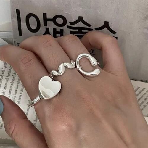 Origin Summer Chic Multi Designs Glossy Love Heart Irregular Round Charm Rings for Women Gold Silver Color Metallic Ring Jewelry