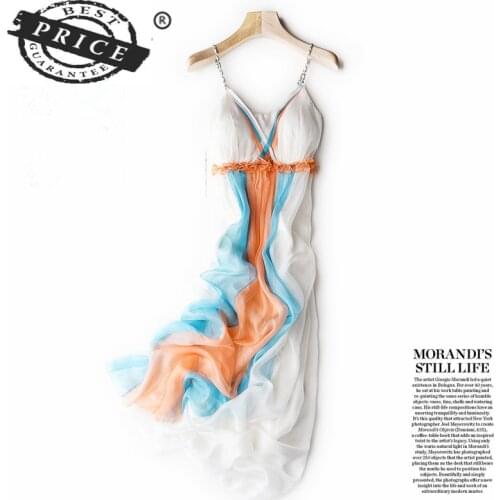 Boho Dress Summer Women 100% Real Silk Dresses Elegant Sexy Sleeveless Beach Party Dresses Maxi Vestidos Ropa Mujer 2021