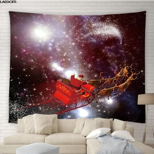 Psychedelic Christmas Tapestry Santa Snowman Tree Night View Background Wall Hanging Cloth Living Room Child Bedroom Home Decor