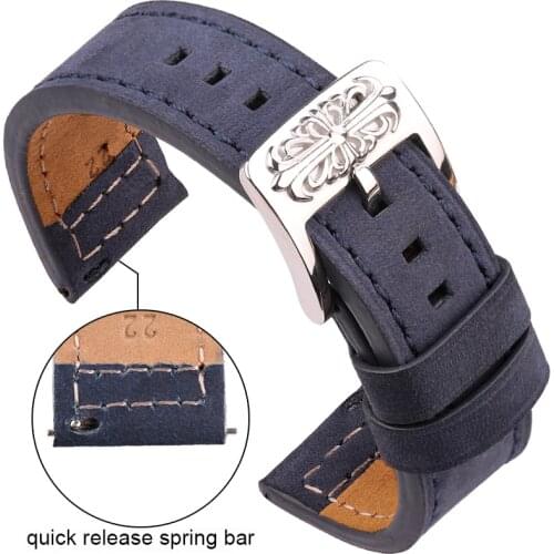 Genuine Leather Watch Band Bracelet 20mm 22mm Black Blue Gray Brown Women Men Cowhide Watchbands Strap Accessories