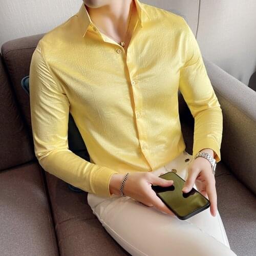 British Style Solid Long Sleeve Shirt Men Clothing Simple All Match Slim Fit Casual Chemise Homme Club/Prom Tuxedo Streetwear