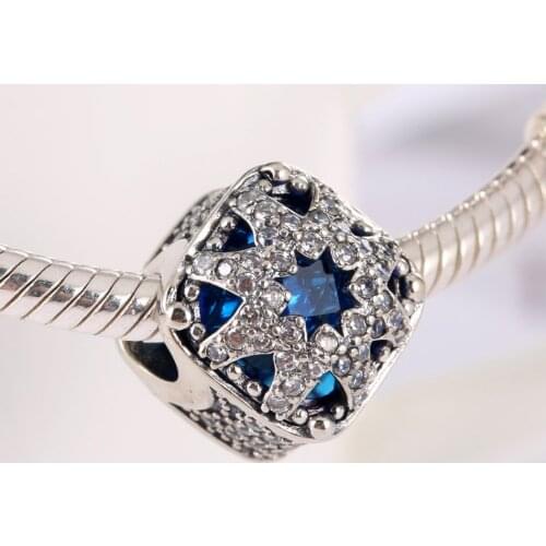 S925 Silver Bead Glacial Beauty Charm fit Lady Bracelet Girl Lady Gift Blue Crystals & Clear CZ