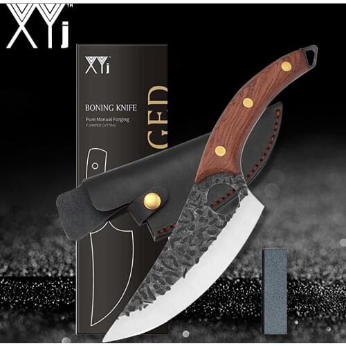 XYj 3pcs Serbian Chef Knife High Carbon Full Tang Cleaer Butcher Leather Cover Sheath Survival Camping Hiking Tools Gift Box