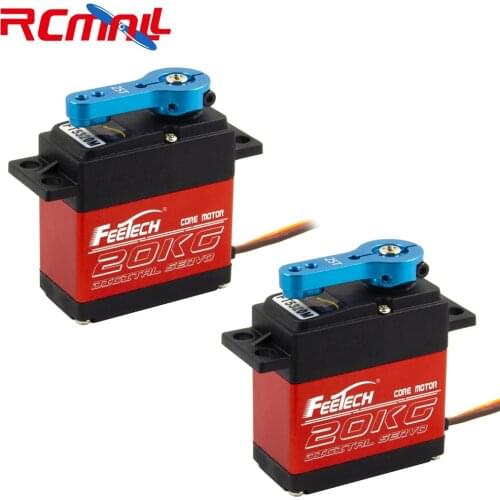 2Pcs Feetech Large Torque 7.4V 20kg.cm RC Servo, 180 Degree Digital Servo with 25T Servo Horn Arm for Smart Car Robot Robotic