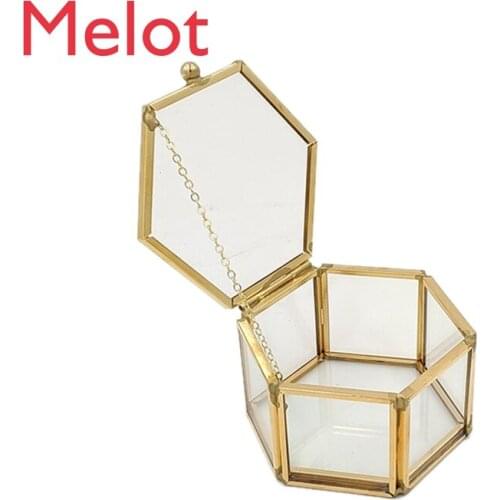 Hexagon Transparent Glass Ring Box Wedding Ring Box Geometric Clear Glass Jewelry Box Jewelry Organizer Holder Tabletop Containe