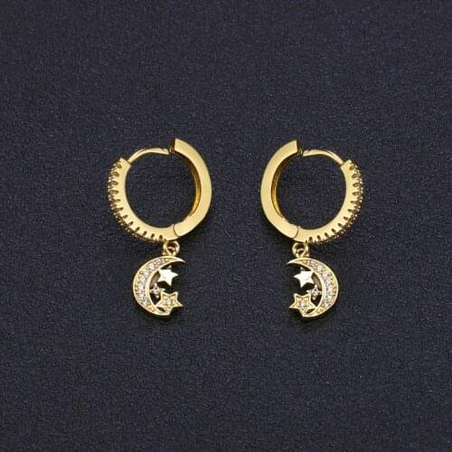 1 Pair Fashion Moon Star Earrings Gold Sliver Color Simple Design Hoop Earings For Women Fashion Jewellery Hot Sale