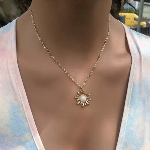 Vintage Sun Pendant Necklace For Women Bohemian Short Chain Choker Femme Collier Bijoux