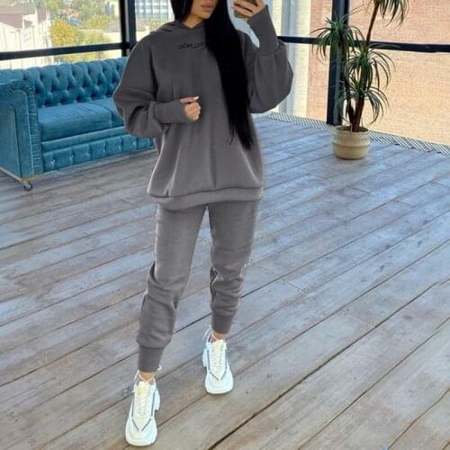 Thin Fleece Letter Print Hooded Tracksuit Women Two Piece Set Autumn Clothes Hoodie Sweatshirt Top and Pants Suit Casual Outfits