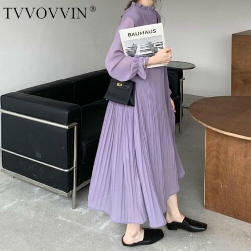 TVVOVVIN Dress Long Sleeve Plus Size Loose Pleated Dresses Black Red Casual Long Plus Size Dresses Women Clothes 2020 New N034