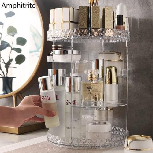 Rotating Make Up Storage Gift Box Lipstick Organic Storage Rack Transparent Adjustable Cosmetic Plastic Box Diamond Pattern Bath