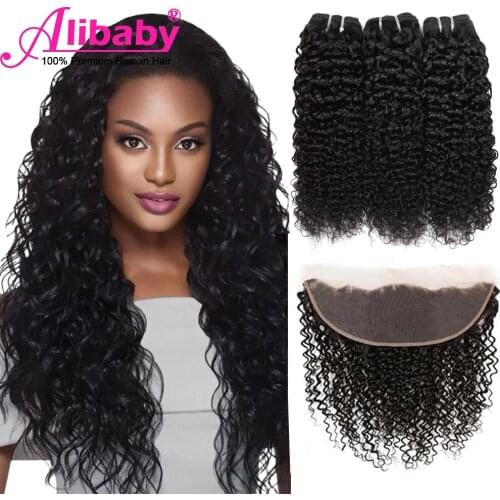 Curly Bundles With Frontal Jerry Curl Human Hair Brazilian 3 4 Bundles With Frontal Wet And Wavy Human Hair Remy Lace Frontal