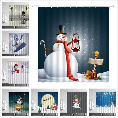 Funny Christmas Tree Snowman Pattern Winter Shower Curtain Bathroom Curtains Waterproof Polyester With Hooks Bathtub Decor Cheap