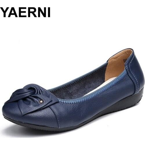 YAERNI genuine leather ballet flat shoes women female casual shoes women flats shoes slip on leather car-styling flat shoes
