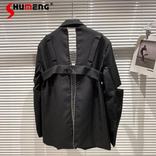 2021 Fall Ladies New Model Style Bow Vest Back Metal Chain Split Suit Coat Women Fashion Simple Solid Color Office Lady Blazers
